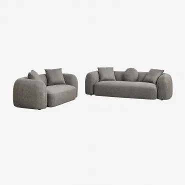 Conjunto De Sala Com Sofá Modular De 3 Lugares E Sofá De 2 Lugares Em Chenille Coco Chenille Grossa Cinzento Granito - Sklum