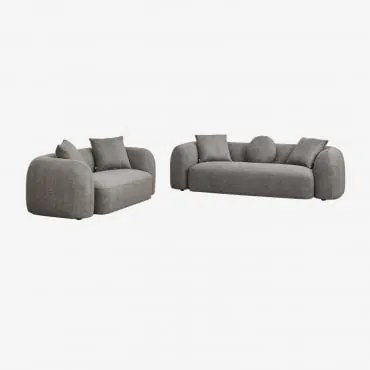 Conjunto De Sala Com Sofá Modular De 3 Lugares E Sofá De 2 Lugares Em Chenille Coco Pano De Chenille Grosso Cinzento Granito - Sklum