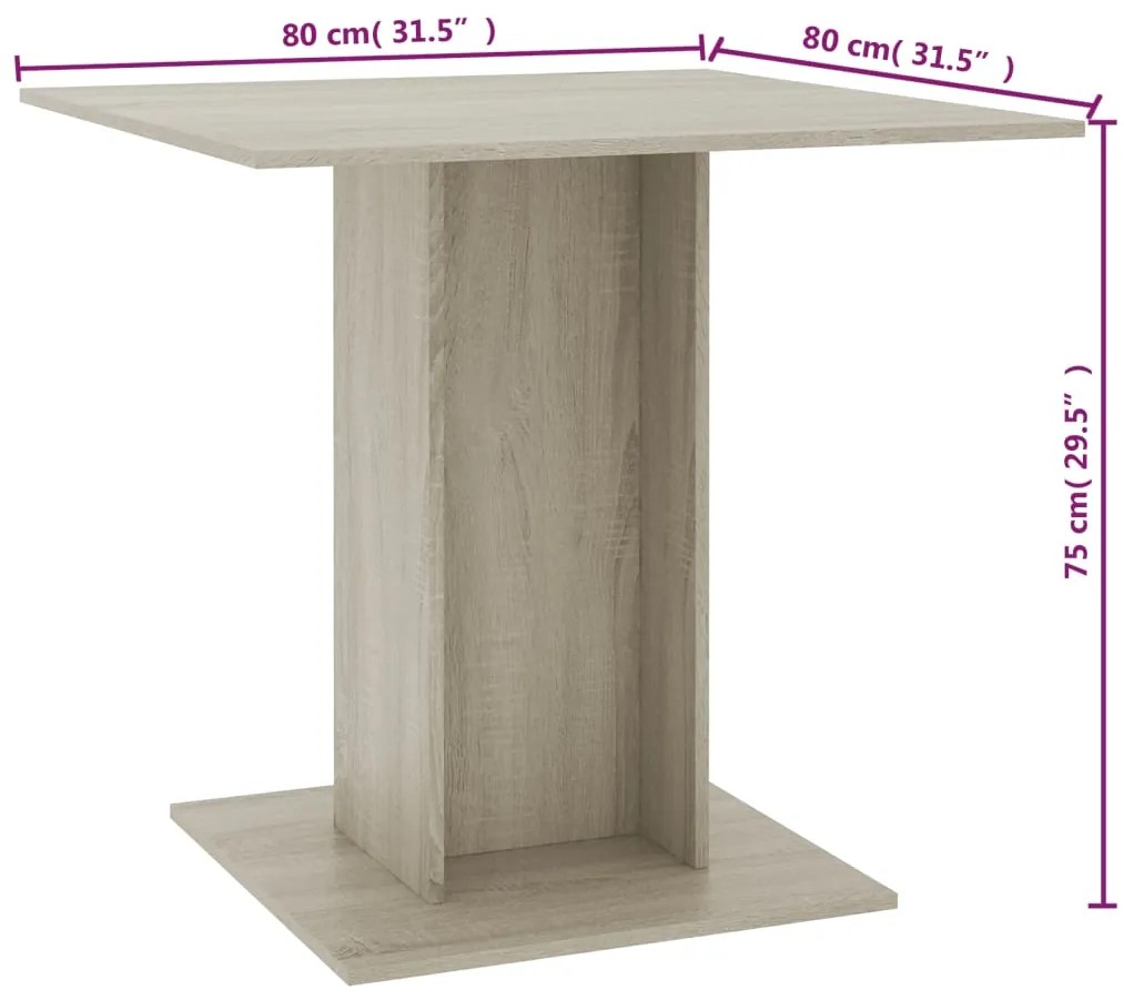 Mesa de jantar 80x80x75 cm contraplacado carvalho sonoma