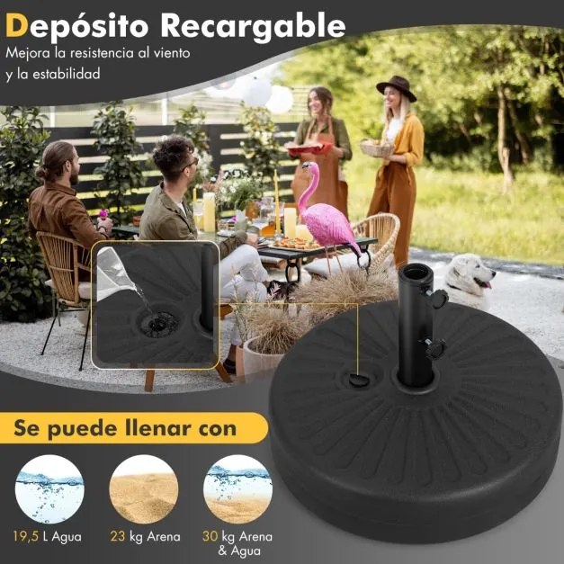 Suporte de guarda-sol insuflável resistente 50 x 36 cm (diâmetro x altura), compatível com hastes de 38/48 mm, capacidade de carga de 22 kg, para jard