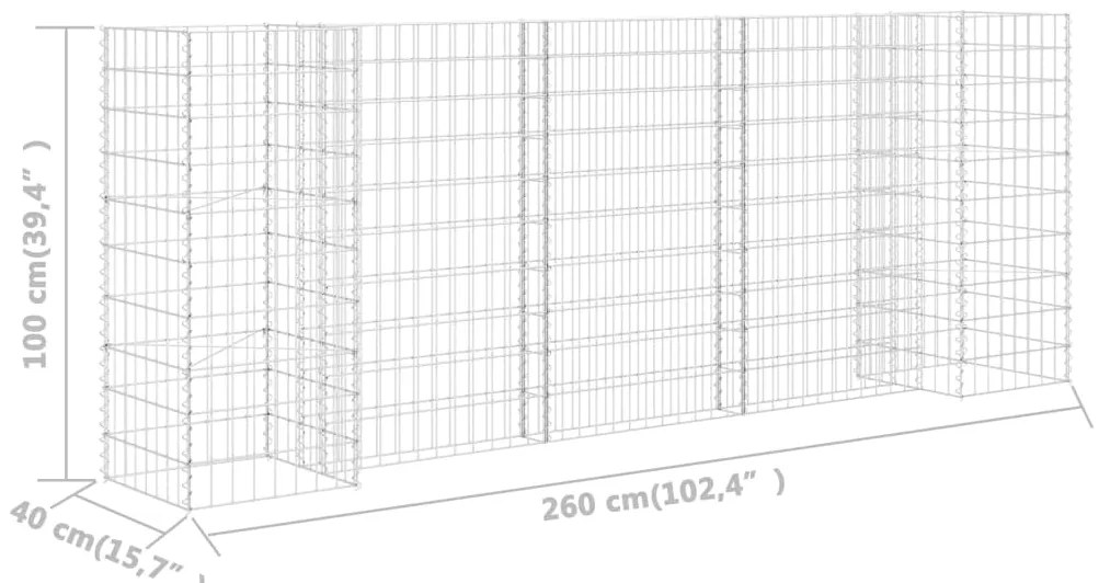 Gabião em forma de H fio de aço 260x40x100 cm