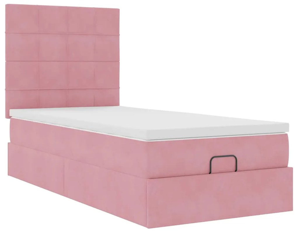 Estrutura de cama otomana com colchões rosa 90x200cm veludo
