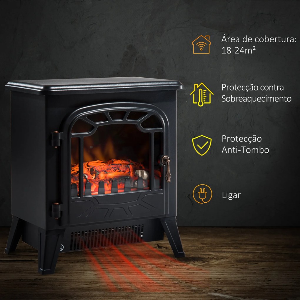 Lareira Elétrica com Termostato Efeito de Chama Realista Potência 900W
