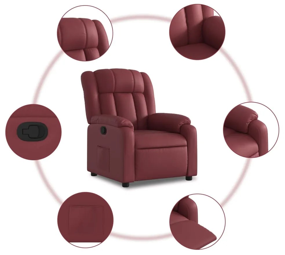 Poltrona reclinável couro artificial vermelho tinto