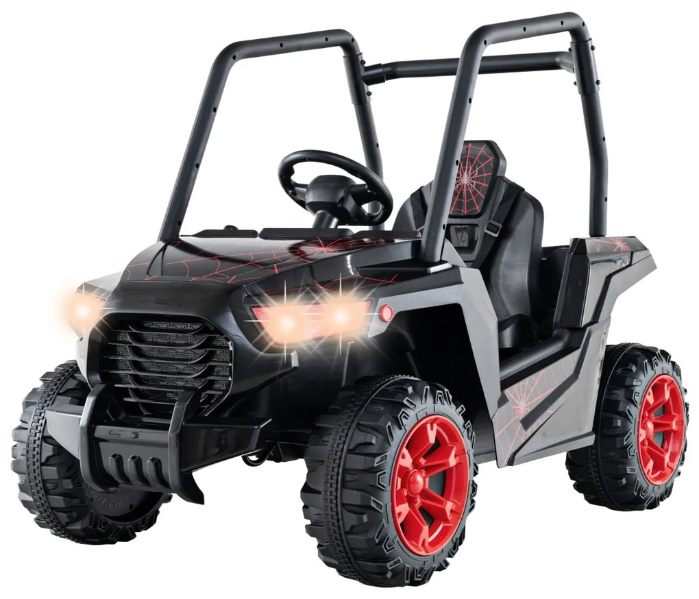 Carro de brincar a bateria de 24V com controlo remoto 3 velocidades 2 suspensões de mola Música de arranque lento Preto