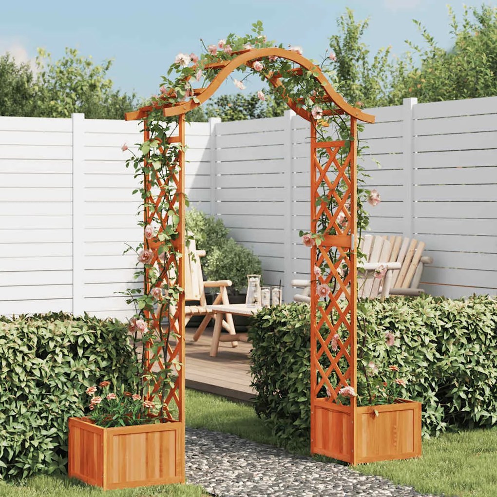 vidaXL Pérgola de jardim com vasos madeira de abeto maciça