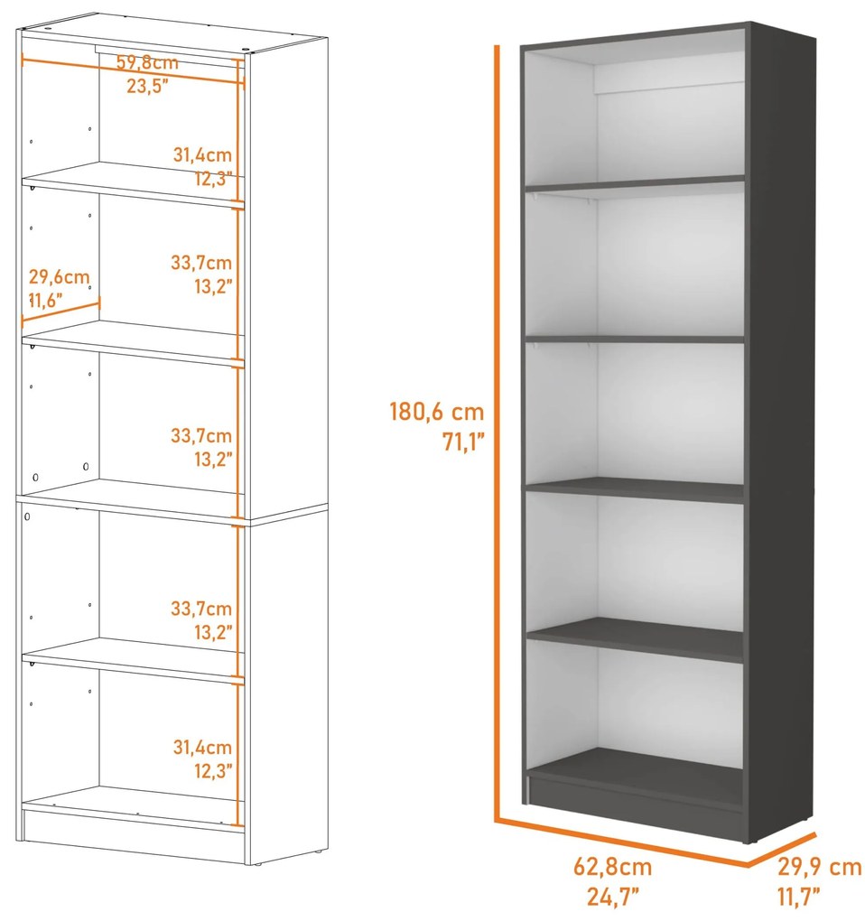 Estante Home com 5 prateleiras Melamina 180,6 x 62,8 x 29,9 cm, Multicolor