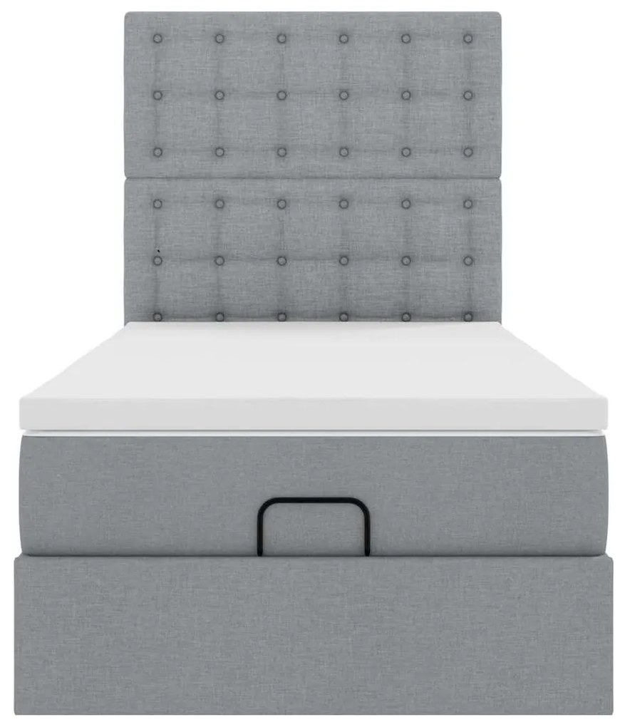 Cama Otomana com colchão & LEDs 90x200 cm tecido cinzento claro