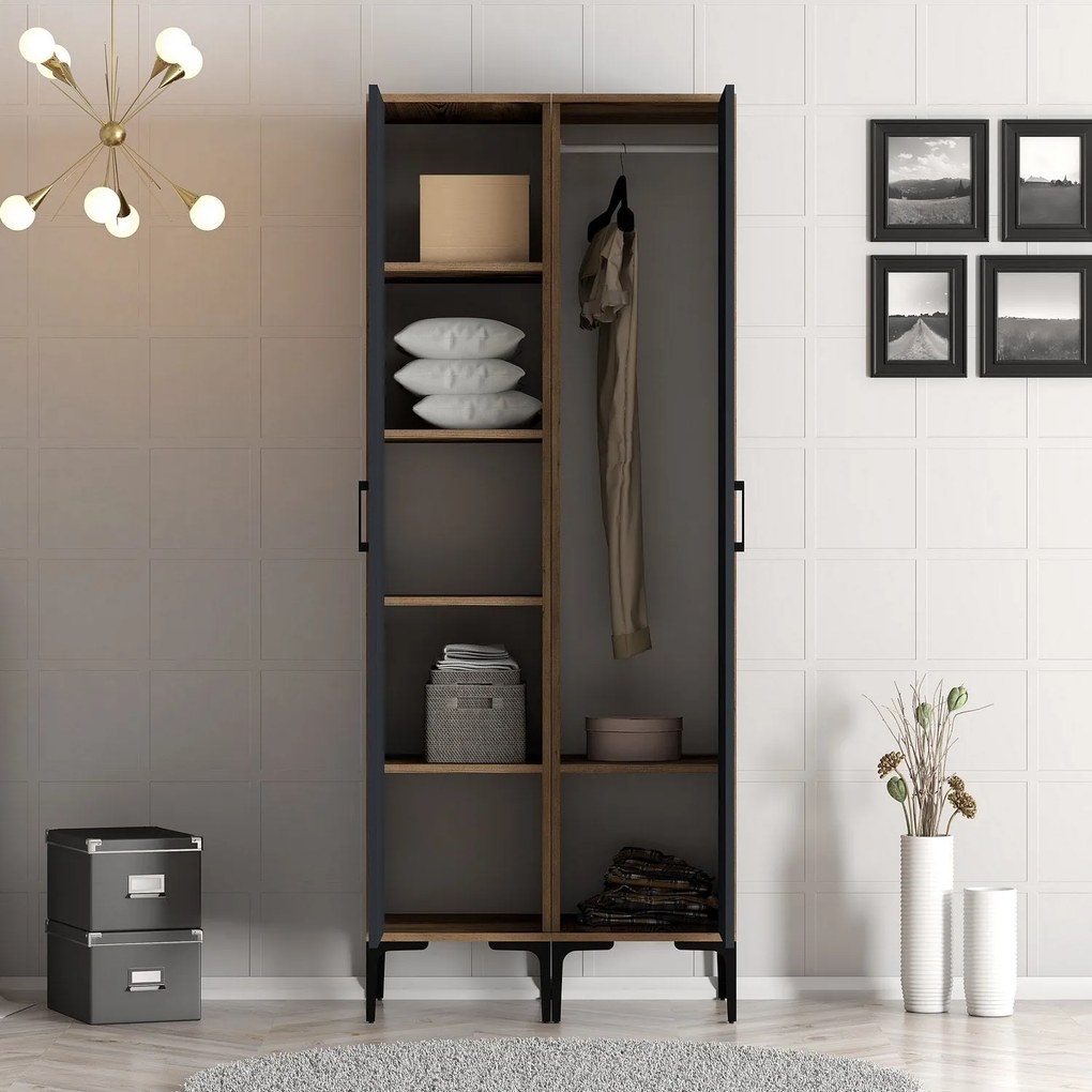 Guarda-Roupa Kumsal RS – Nogueira/Antracite – 80 cm x 47,5 cm x 201,4
