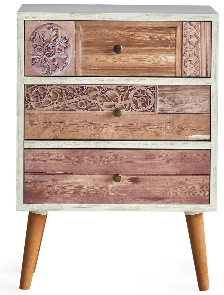 Cómoda Liza com 3 Gavetas e Pernas de Madeira – 50x35x68 cm – Branco e
