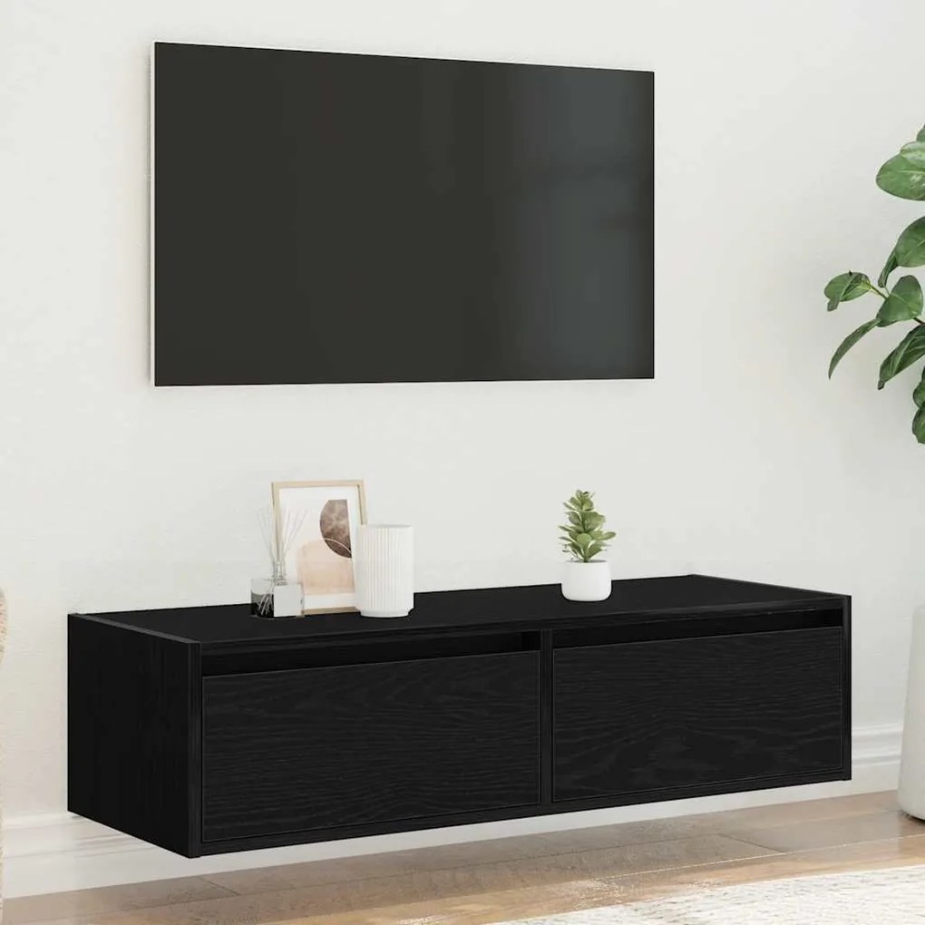 Móvel TV com luzes LED carvalho preto 100X35,5x25 cm