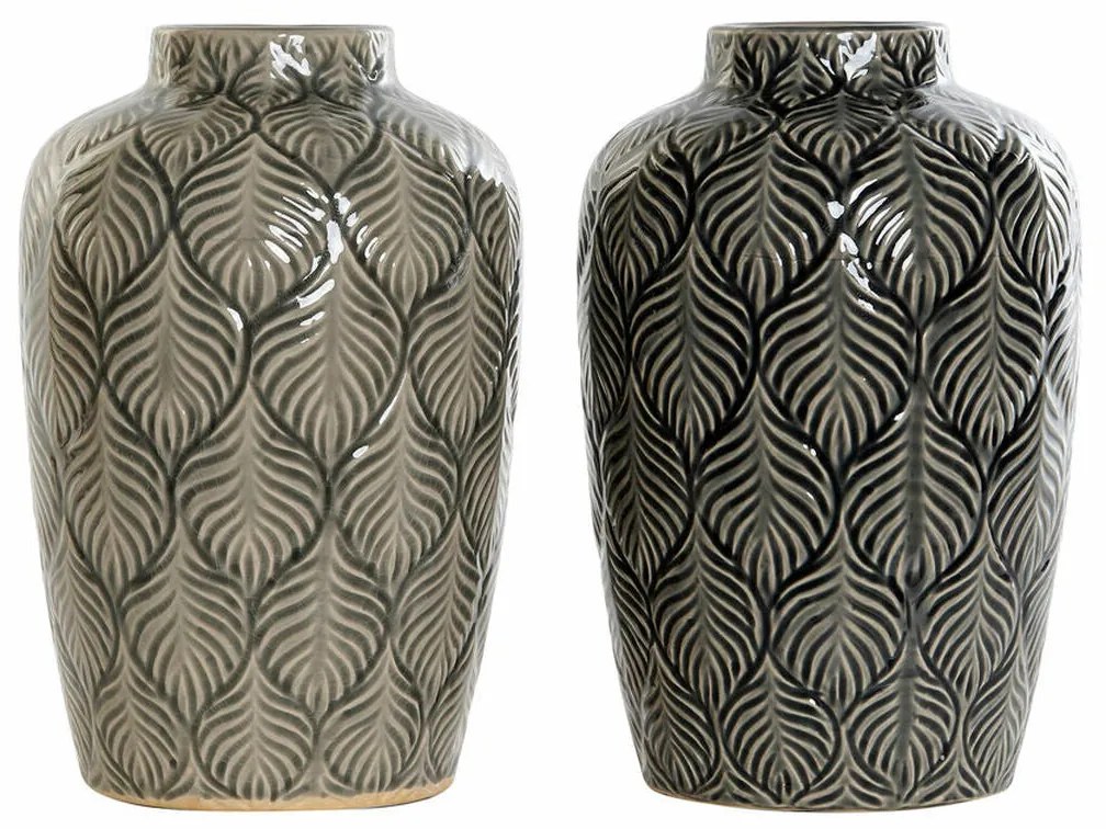 Vaso DKD Home Decor Bege Porcelana Cinzento Verde Oriental (2 Unidades) (16 x 16 x 26 cm)