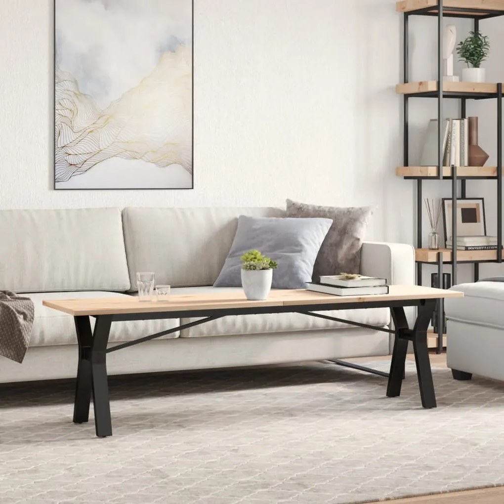 Mesa de centro estrutura em Y 160x40x45cm pinho e aço