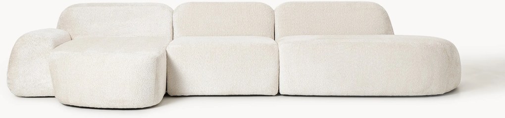 Sofá de canto modular em teddy-bouclé com chaise longue Wolke (4 lugares)