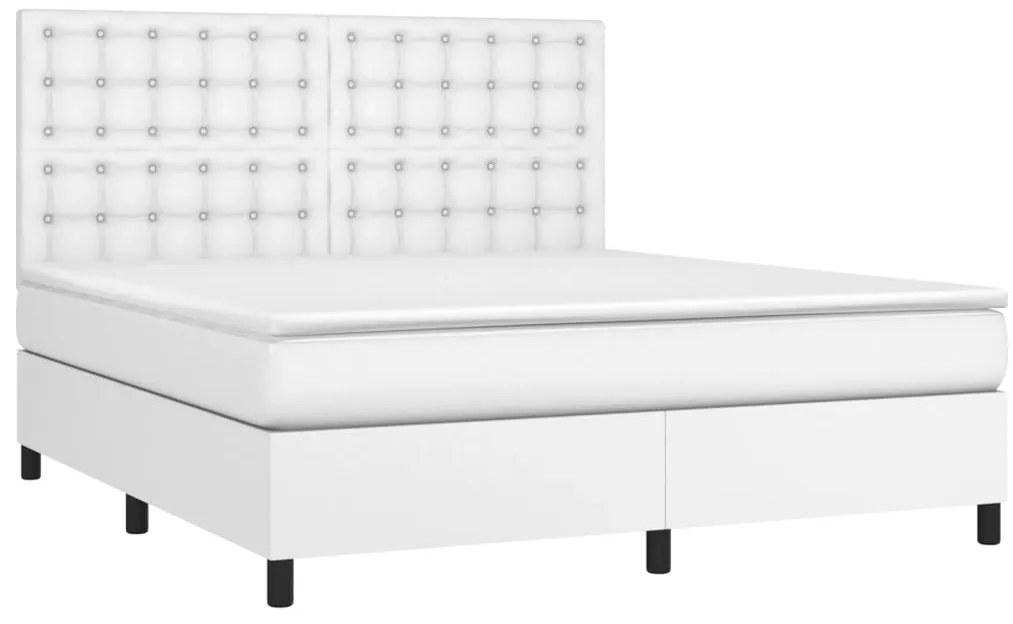 Cama com molas/colchão 160x200 cm couro artificial branco