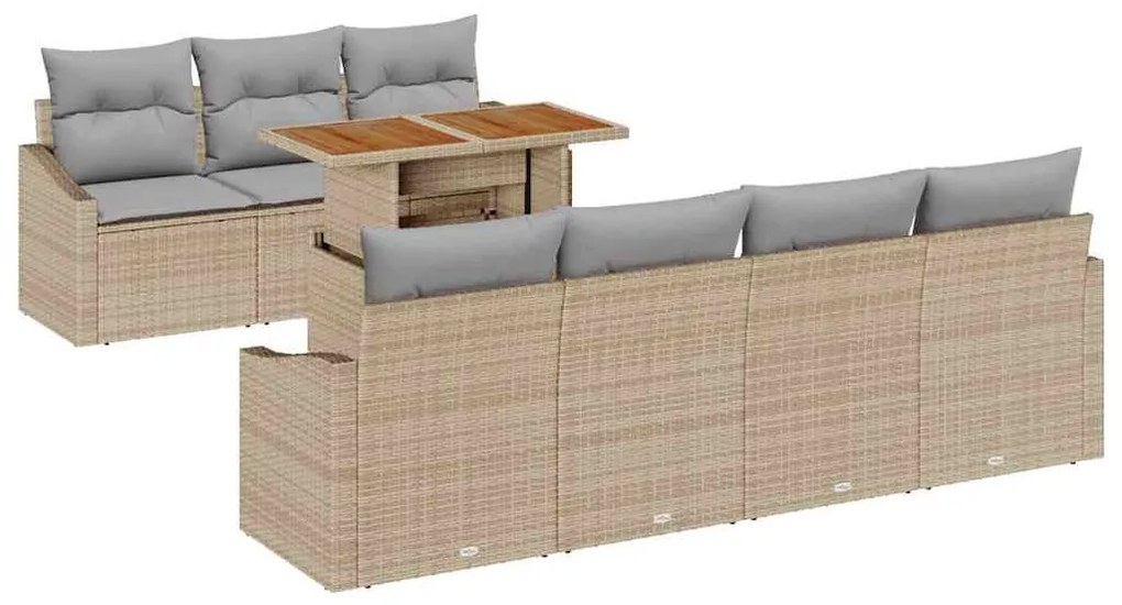 Conjunto de Jantar de Jardim com 8 Peças e Almofadas Bege. Rattan de P