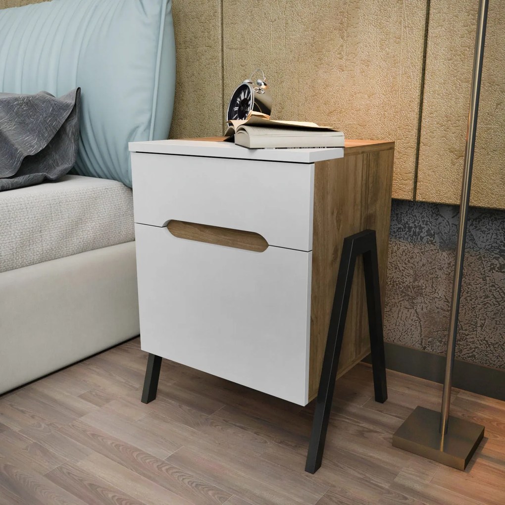 Mesa de Cabeceira Neva – Nogueira Branca – 45x38x63,5 cm