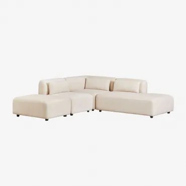 Sofá Modular De Canto Em 3 Peças Com Chaise Longue Direita E Puff Fogler Linho Veludo Bege Linho - Sklum