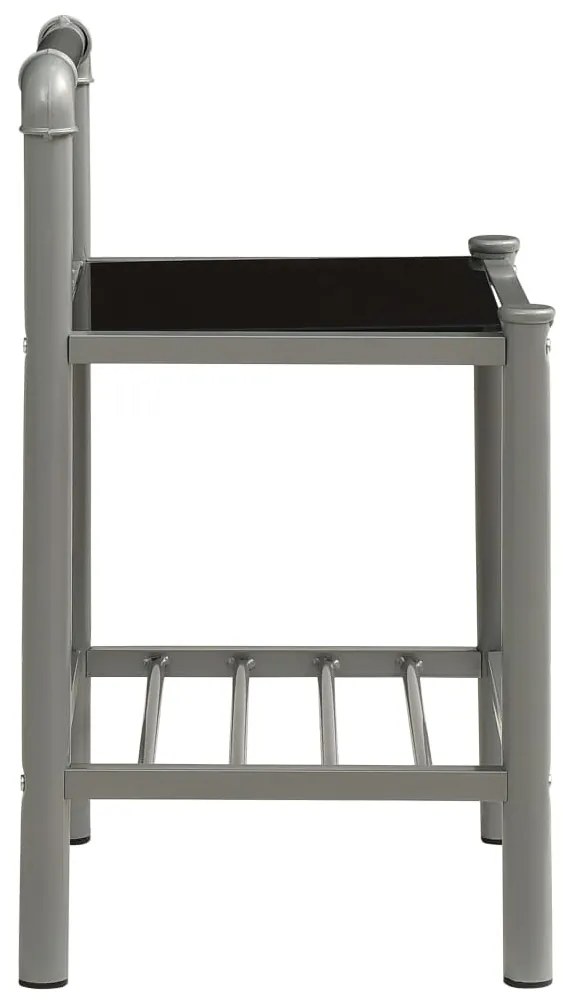 Mesas de cabeceira 2 pcs metal cinzento e vidro preto