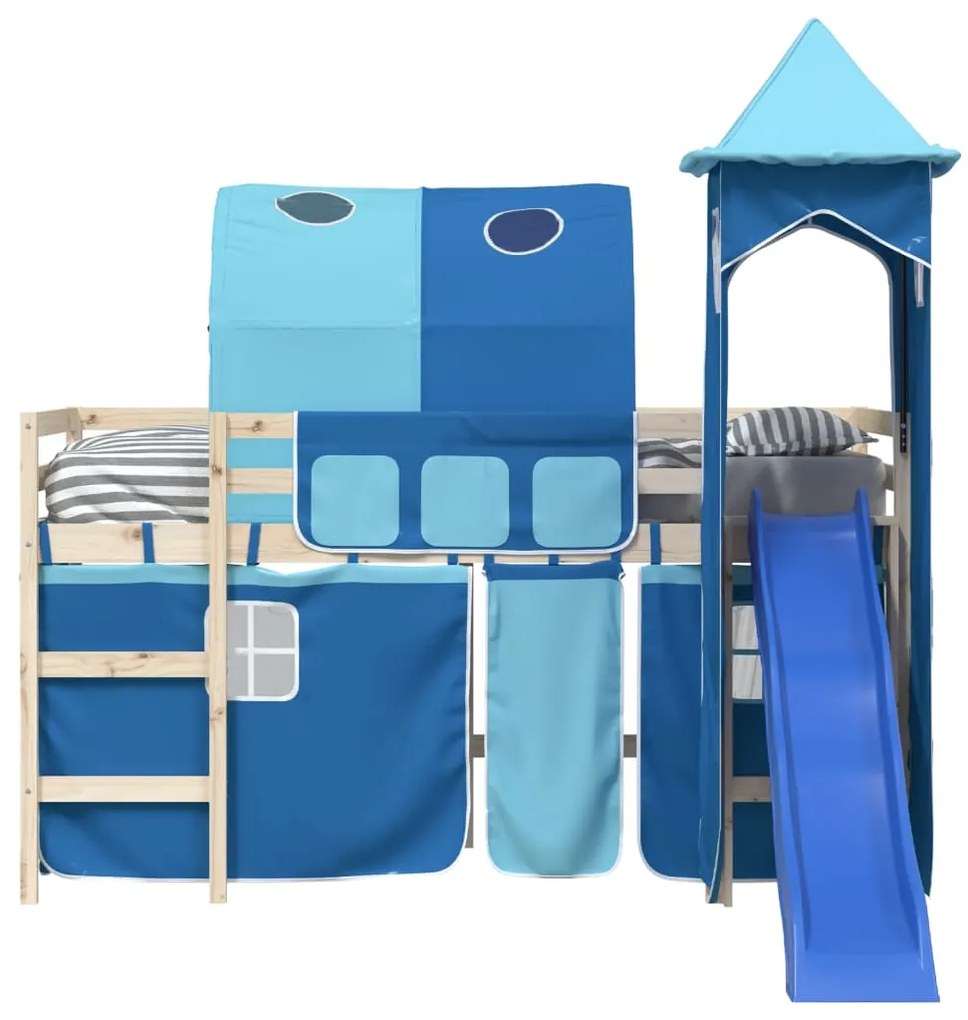 Cortinas para cama elevada com túnel e torre azul