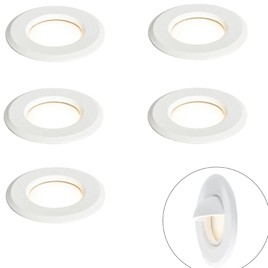 Conjunto de 5 focos embutidos modernos brancos com LED IP67 - Linsey