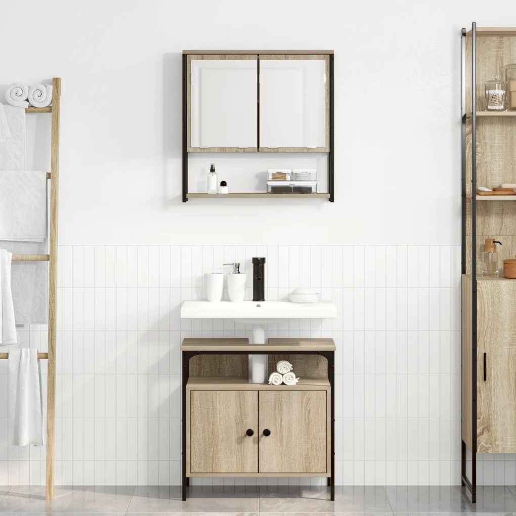 Conjunto de Armário de Banheiro de 2 Peças em Madeira Sonoma