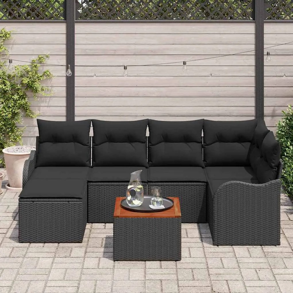 Conjunto de Sofá de Jardim 7 pcs Preto Grande