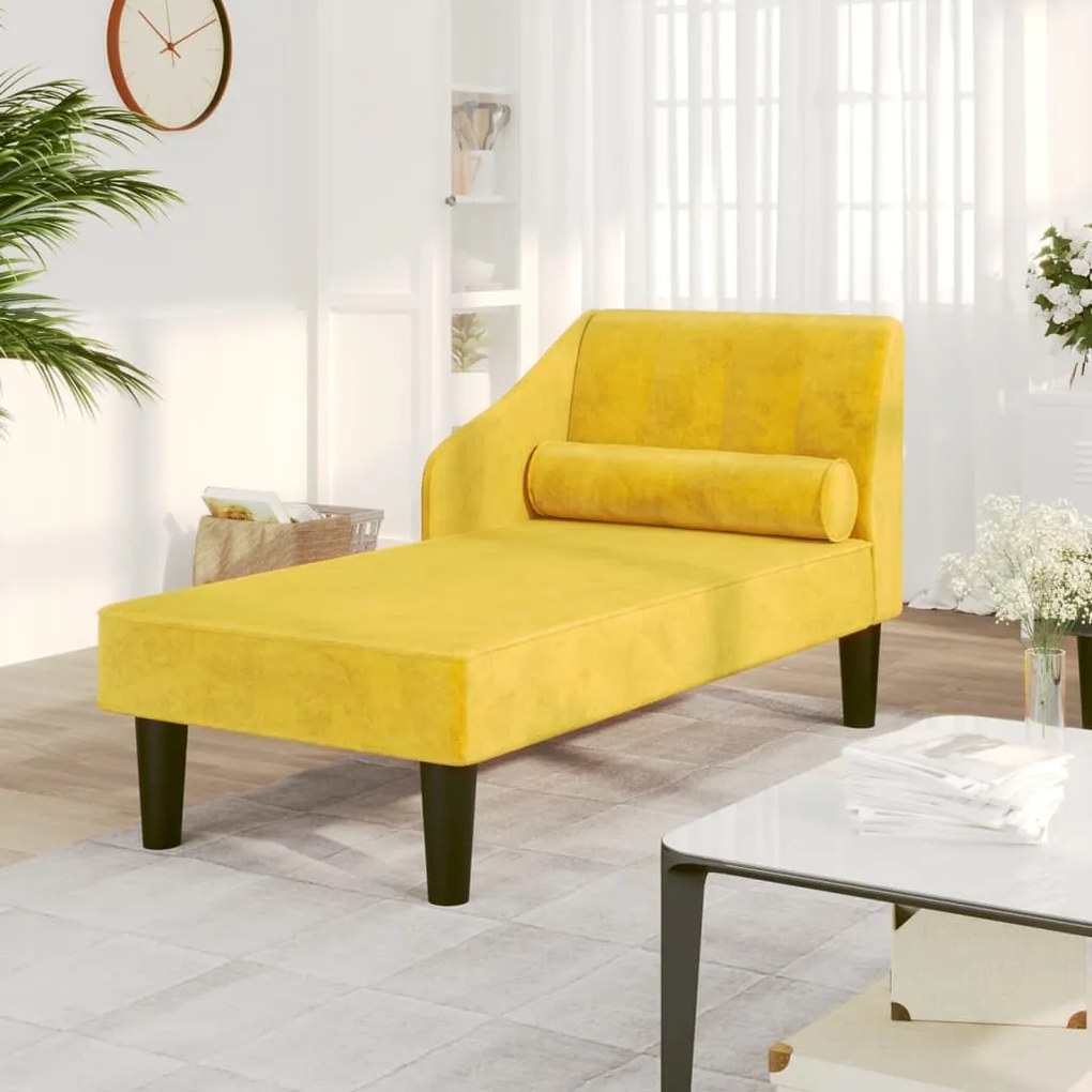 vidaXL Chaise longue com rolo veludo amarelo