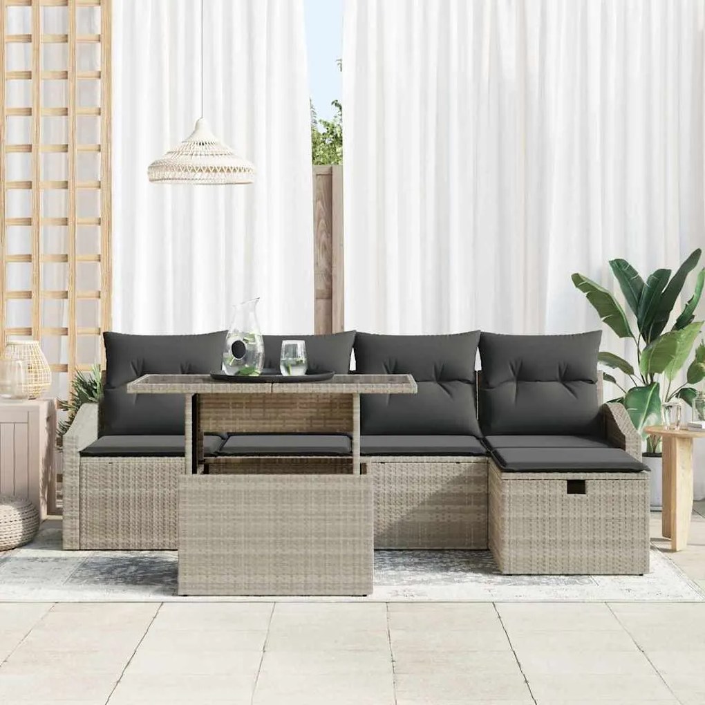 Conjunto de Sofá de Jardim com 6 peças e almofadas - Cinza Claro em Ra