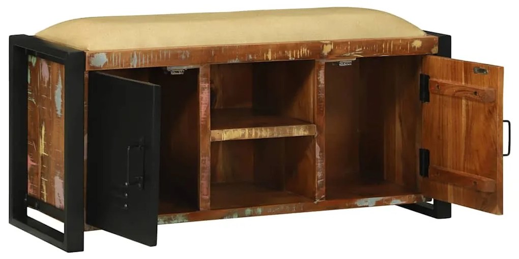 Armário Banco Multicolorido 100x35x50 cm Madeira Sólida Recuperada