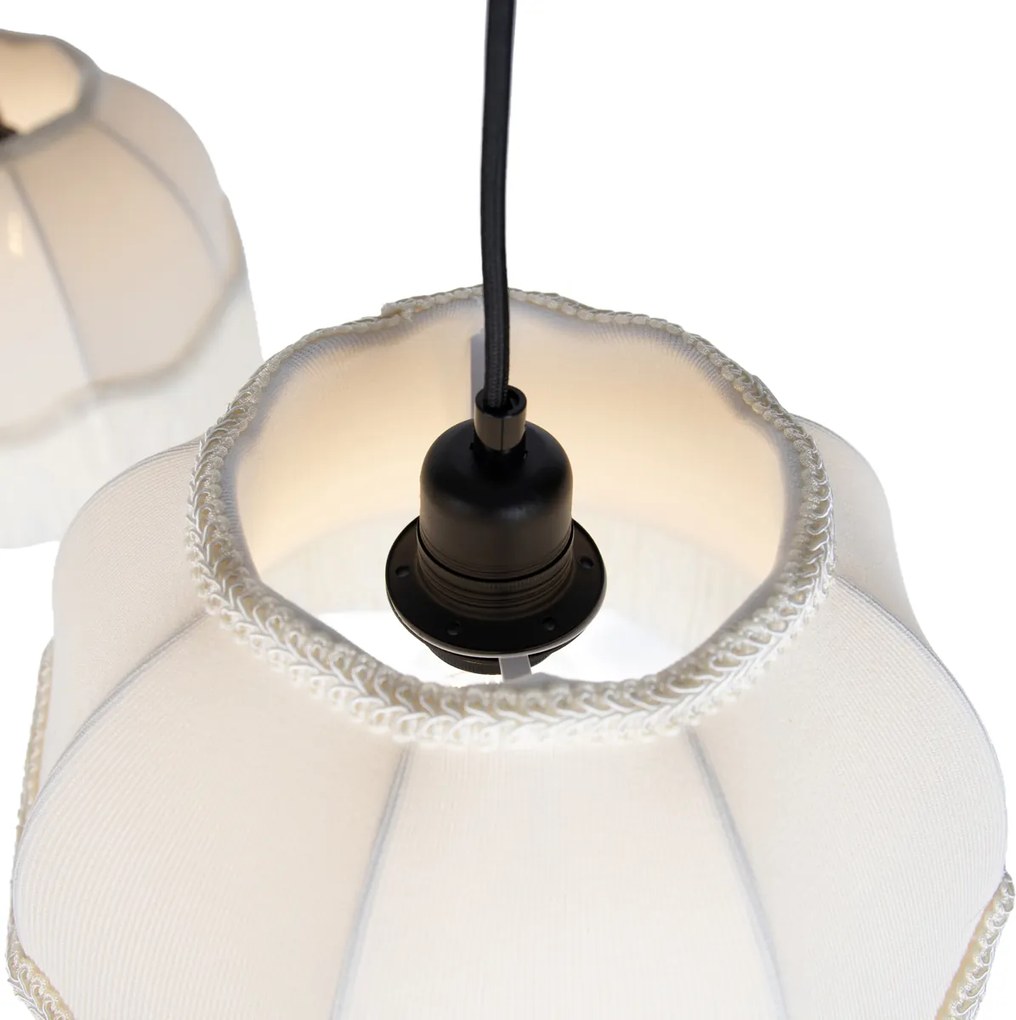 Candeeiro suspenso preto com abajur bege e interior branco 31,5cm 3-luzes - Cava
