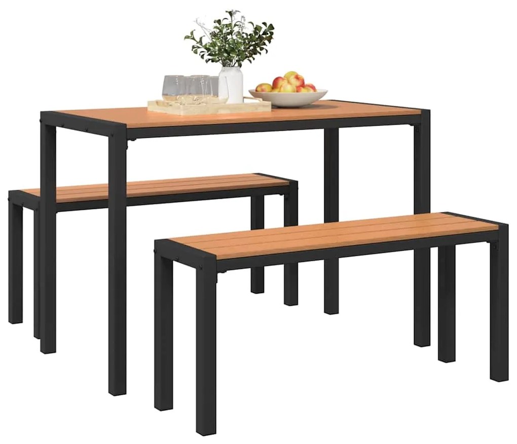 Conjunto de Jantar de Jardim 3 Peças em Aço e WPC Castanho