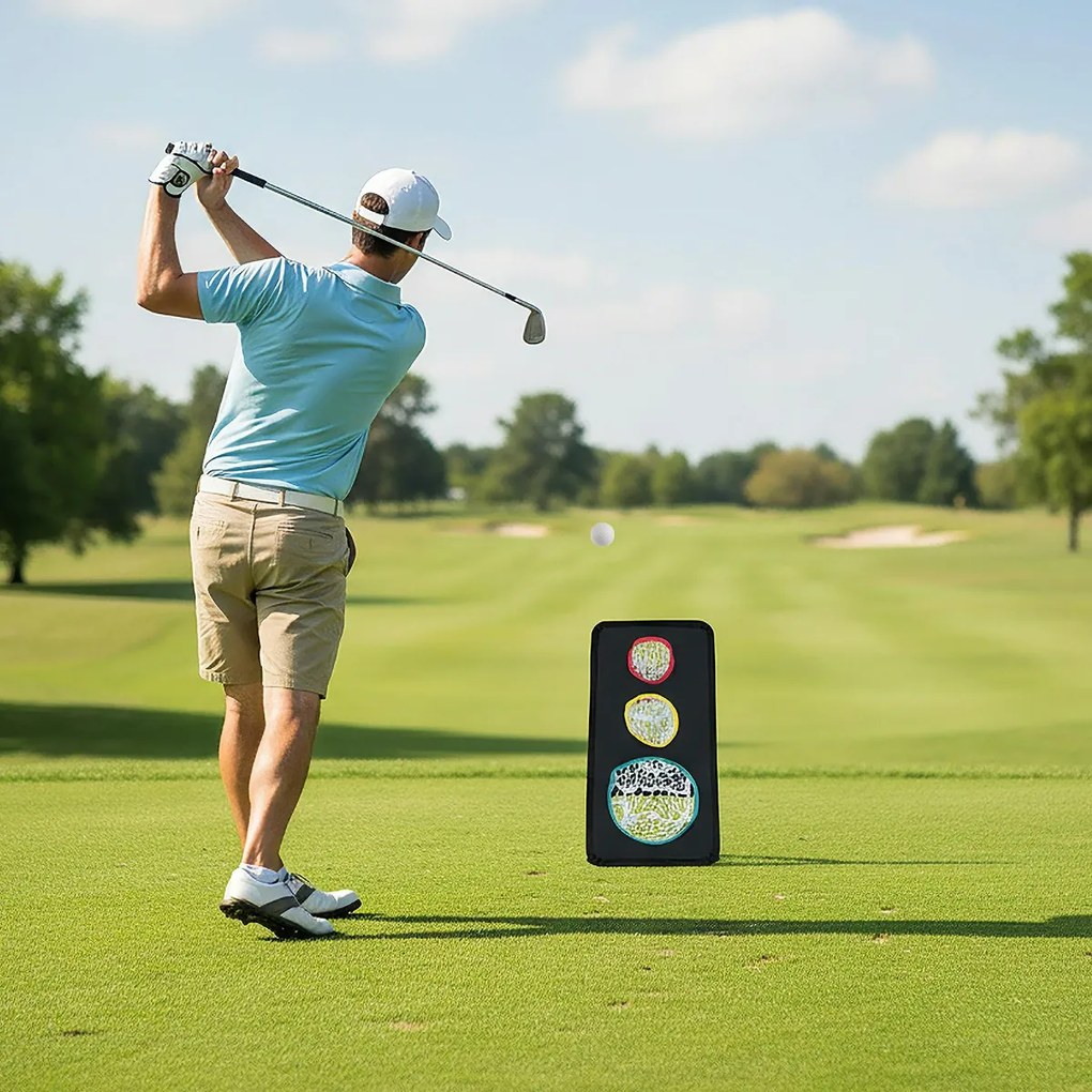 Rede de golfe para chip de dupla face Sistema de treino de triplo objetivo com 5 buracos Estrutura triangular Acessórios Preto