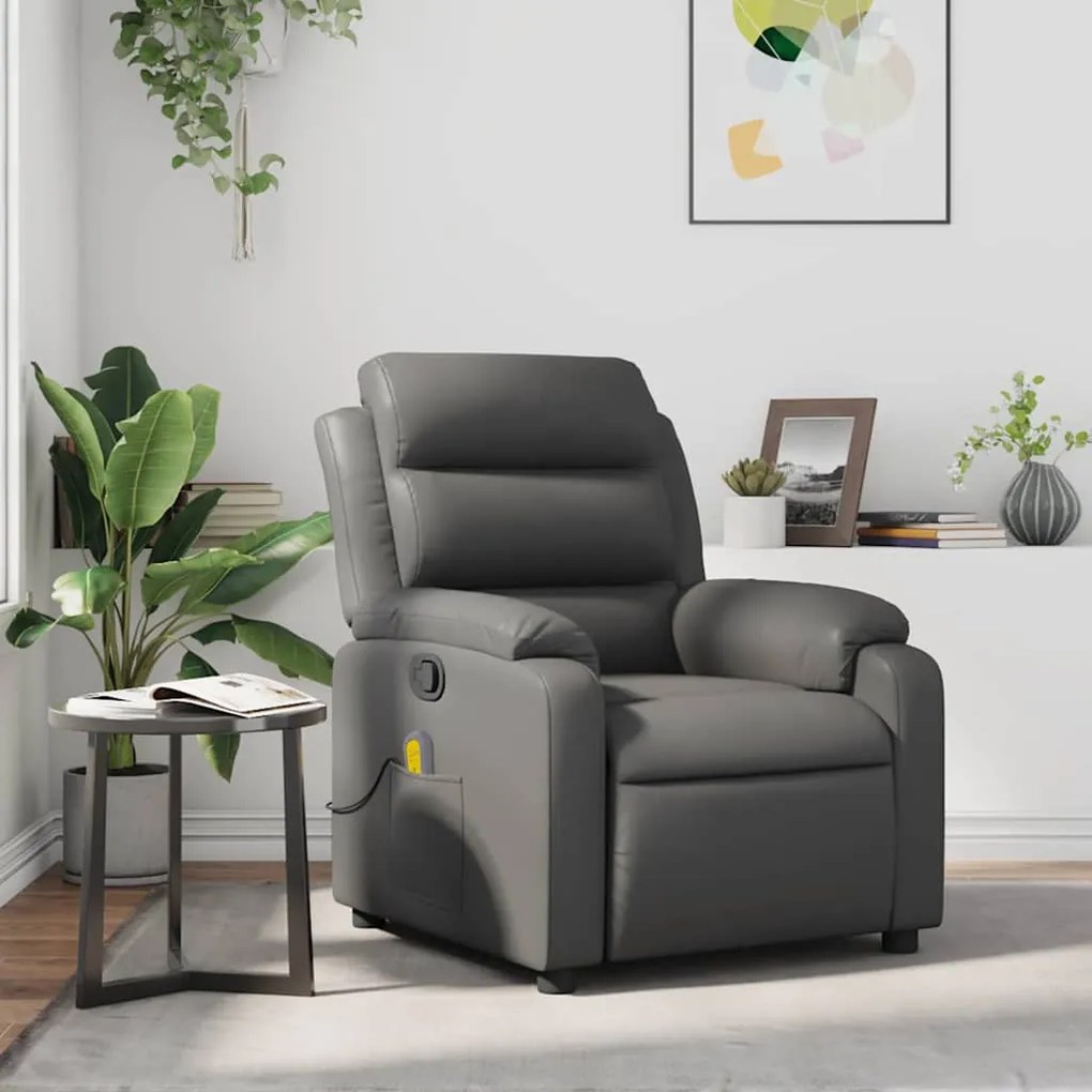 Poltrona de massagens reclinável couro artificial cinzento