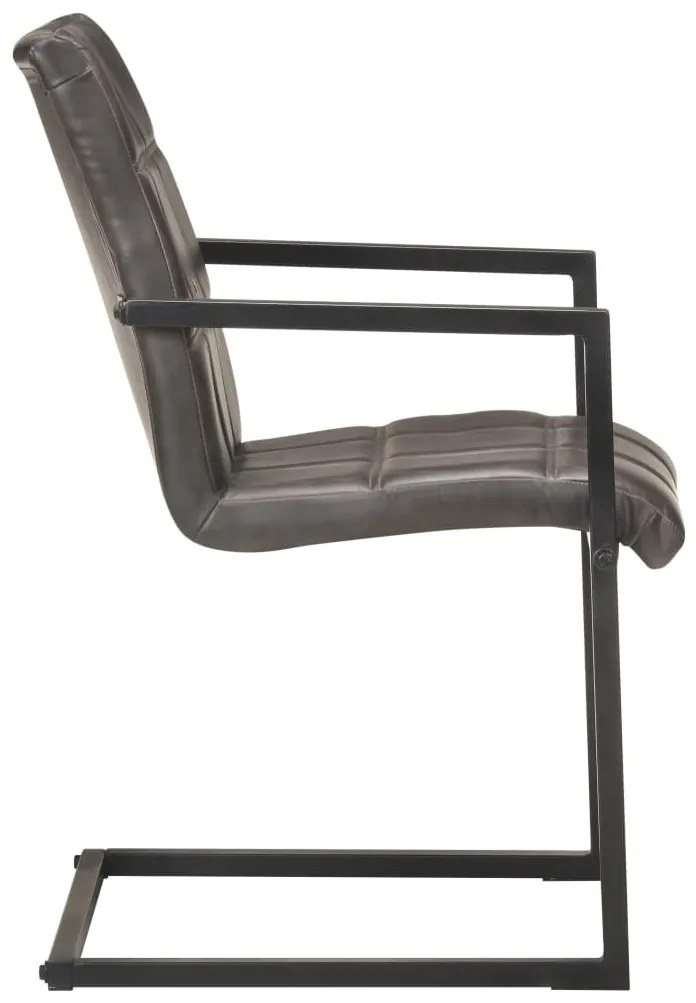 Cadeiras de jantar cantilever 6 pcs couro genuíno cinzento