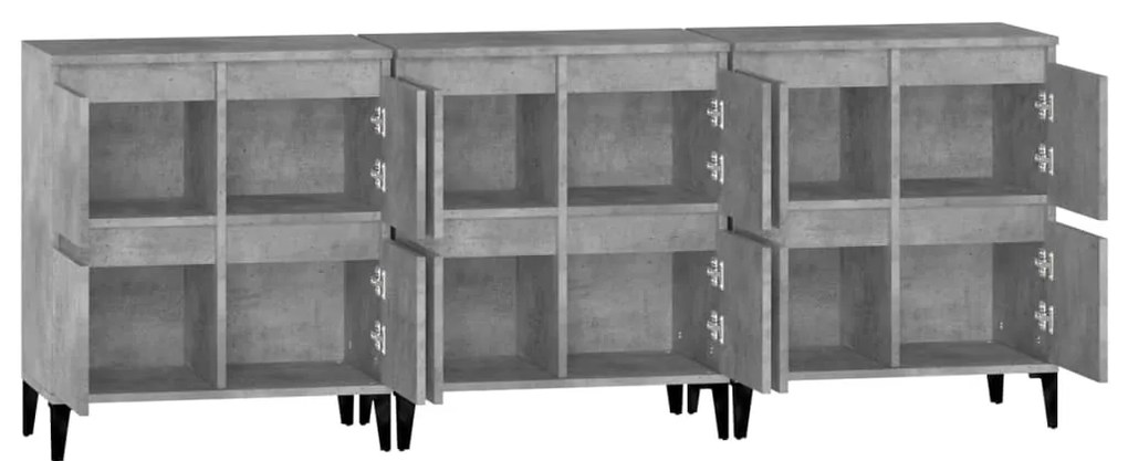 Aparadores 3 pcs 60x35x70 cm derivados de madeira cinza cimento