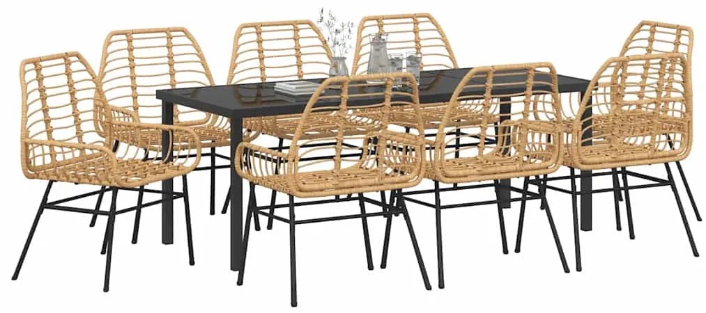 Conjunto de Jantar de Jardim com 9 Peças em Rattan Sintético Marrom