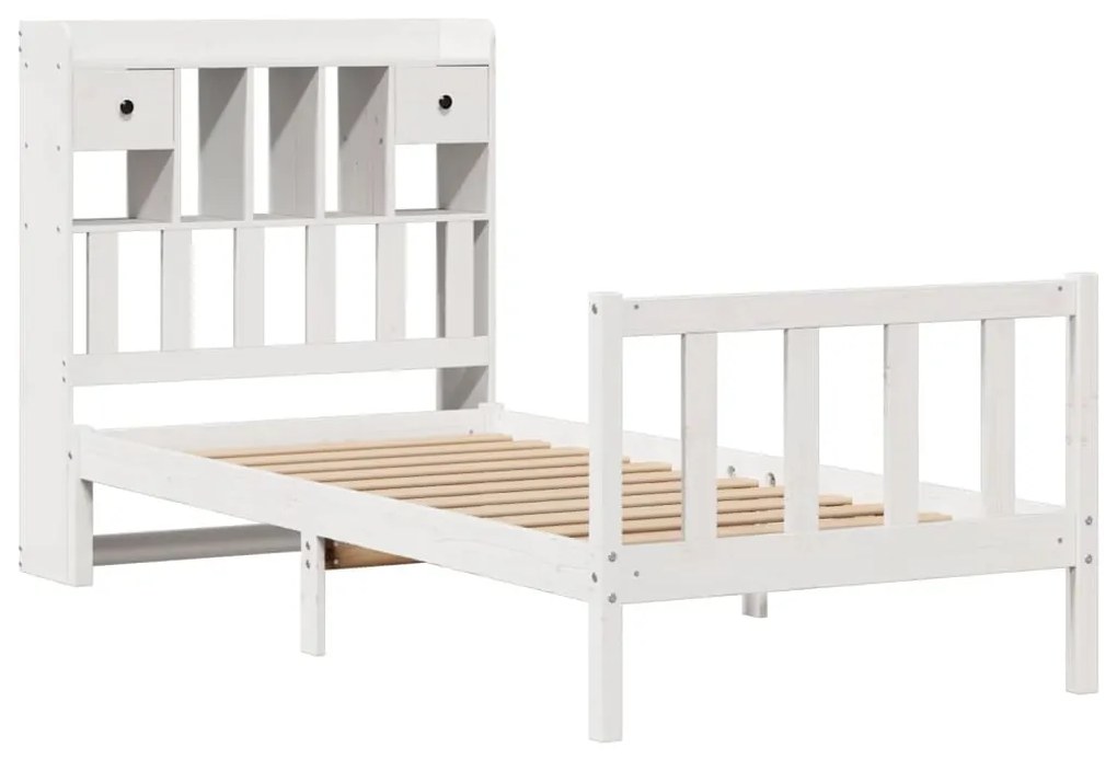 Cama com estante sem colchão 75x190 cm pinho maciço branco