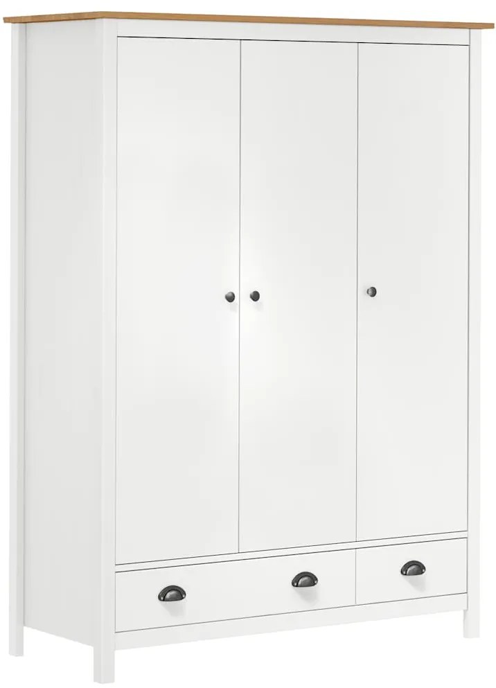 Roupeiro 3 portas Hill 127x50x170 cm pinho maciço branco