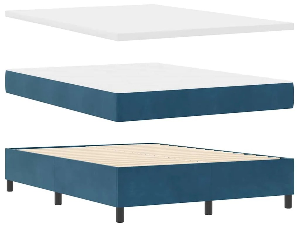 Camas Box com Colchão e LED Azul Escuro 140x190 cm Veludo