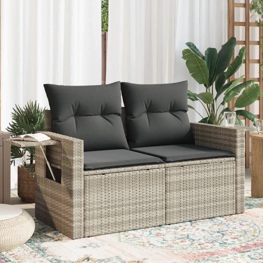 vidaXL Sofá jardim de 2 lugares com almofadões vime PE cinzento claro