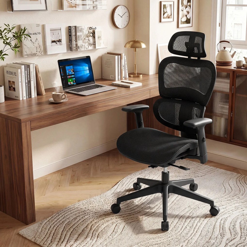 Cadeira de Escritório Ergonómica, 69,5 x 70 x 115-123 cm, Encosto Reclinável, Preto