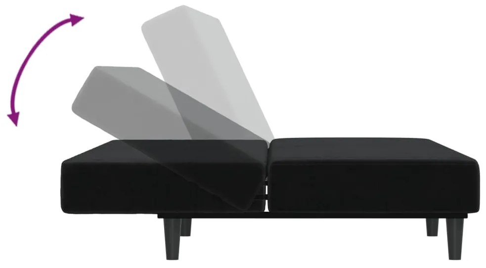 Sofá-cama de 2 lugares veludo preto