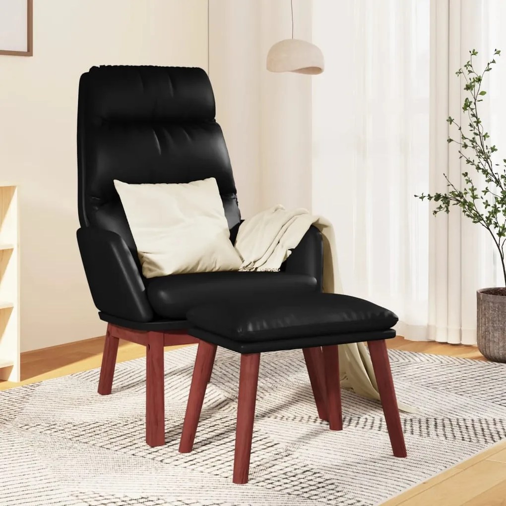 vidaXL Cadeira de descanso com banco couro genuíno/artificial preto
