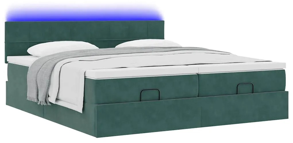 Estrutura de cama otomana com colchão verde escuro veludo