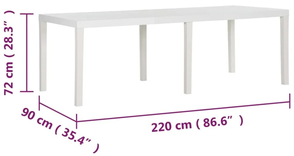 Mesa de jardim 220x90x72 cm PP branco