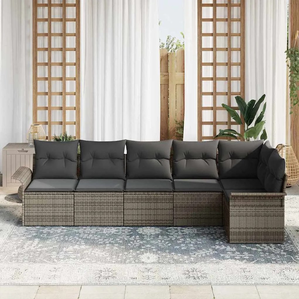 Conjunto de Sofá de Jardim de 6 Peças com Almofadas – Cinza em Rattan