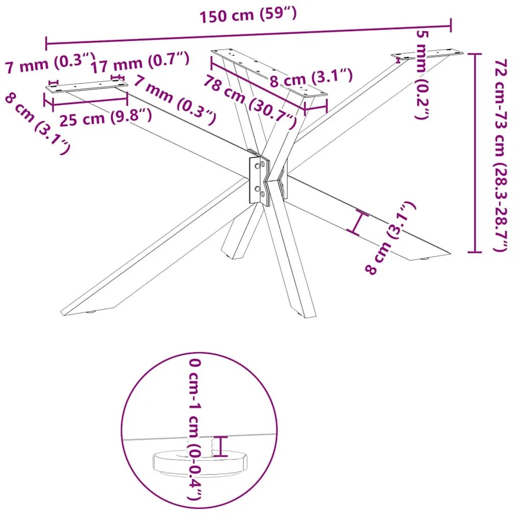 Pé de mesa de jantar em formato de aranha, antracite, 150x78x(72-73) c
