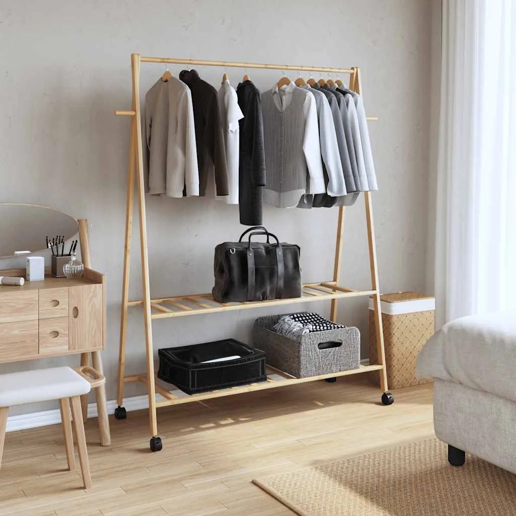 Cabide com prateleiras e rodas 132x45,5x155,5 cm bambu