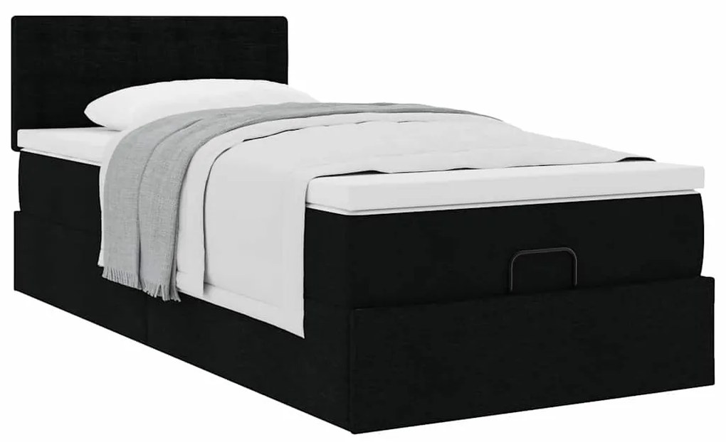 Cama otomana com colchão 90x200 cm tecido preto